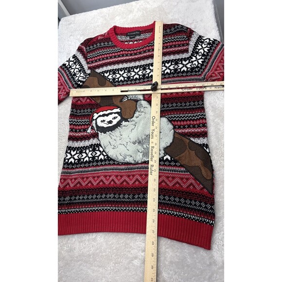 Blizzard Bay Mens Sloth Tree Ugly Christmas Sweater Red Grey Black Size Small - Picture 7 of 12